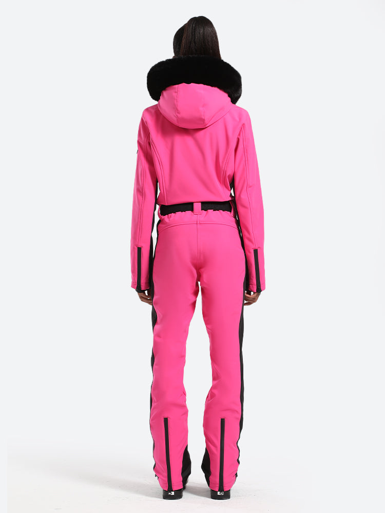 Women's Faux-Fur Slim Ski Jumpsuit One Piece Ski Suit - Gsou Snow