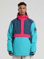 Men's Black & Grey Insulated Color-Block Kangaroo Pocket Ski Anorak Snow Anoraks