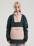 Women's Red & Teal Kangaroo Pocket Patchwork Ski Anorak Snow Anoraks
