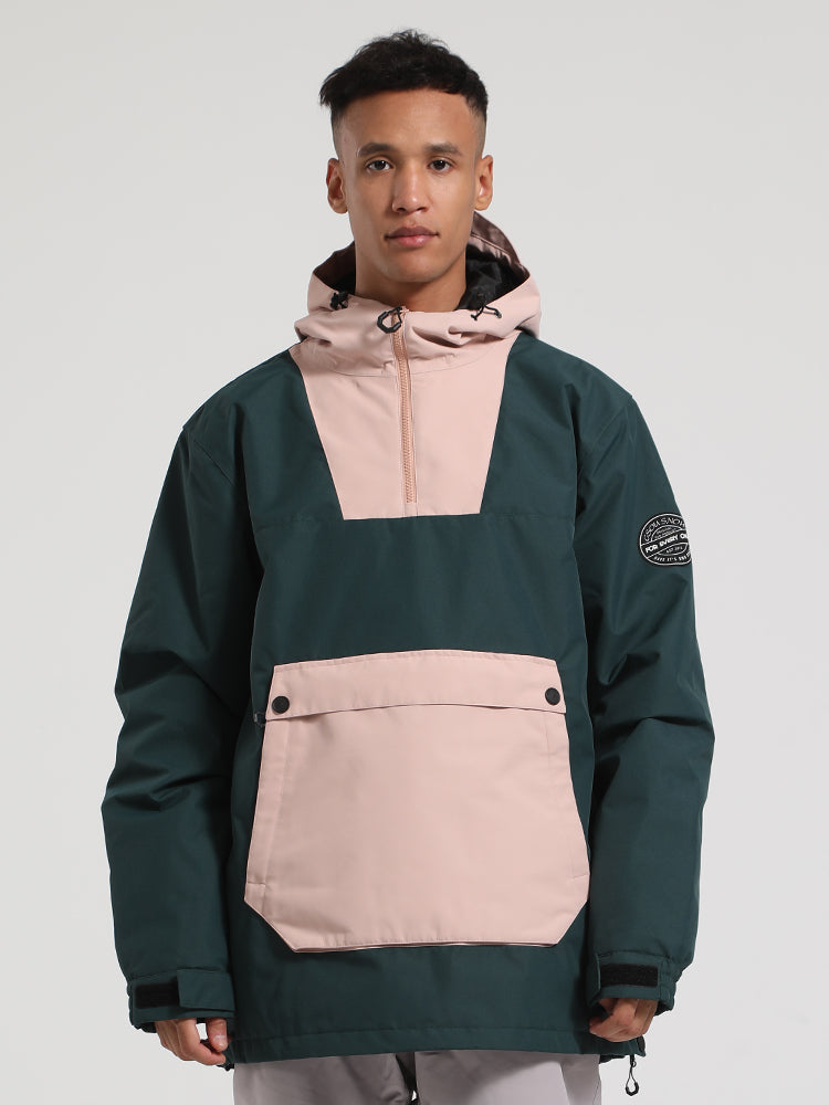 Men's Black & Brown Patchwork Kangaroo Pocket Snow Anoraks Ski Anoraks - Gsou Snow