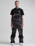 Men's Grey & Red Wave Relaxed-Fit Snow Bibs With Knee Reinforcements Ski Bibs - Gsou Snow