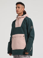 Men's Black & Brown Patchwork Kangaroo Pocket Snow Anoraks Ski Anoraks - Gsou Snow