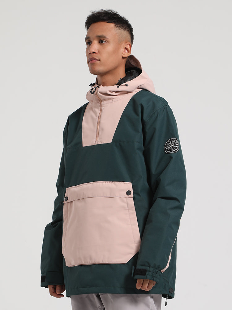 Men's Khaki & Beige Patchwork Kangaroo Pocket Snow Anoraks Ski Anoraks - Gsou Snow