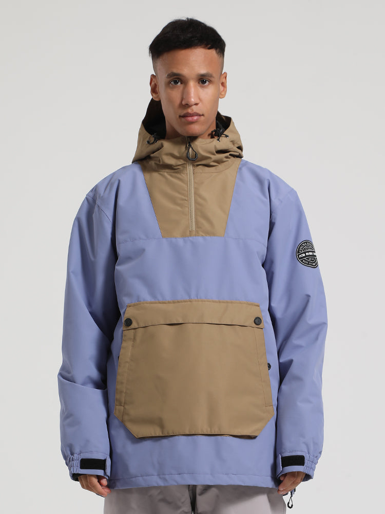 Men's Khaki & Beige Patchwork Kangaroo Pocket Snow Anoraks Ski Anoraks - Gsou Snow