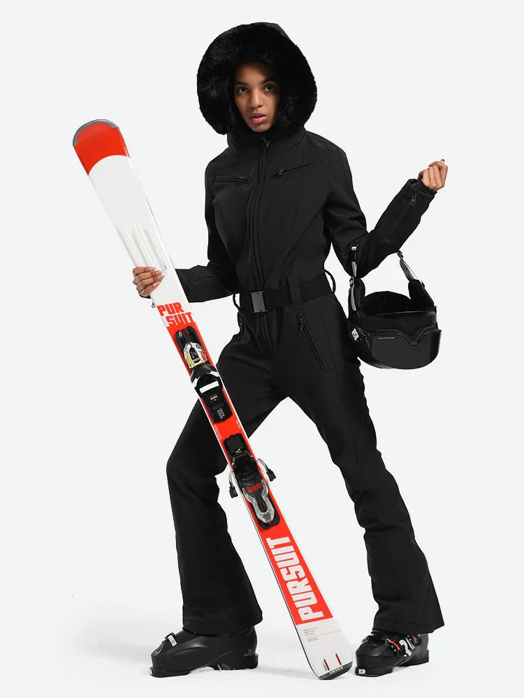 Women' One Piece Ski Suits Classic Faux-Fur Ski Jumpsuit - Gsou Snow
