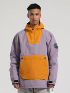Men's Black & Brown Patchwork Kangaroo Pocket Snow Anoraks Ski Anoraks - Gsou Snow