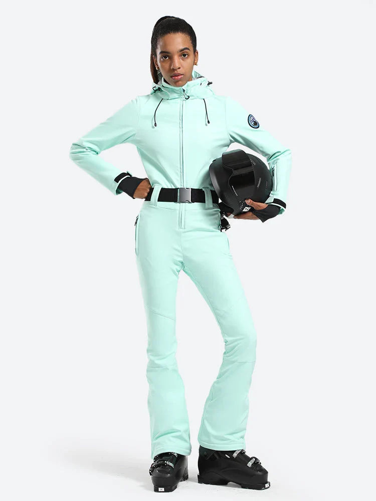 Womens One Piece Snowsuit Belted Flare Slim Ski Suits - Gsou Snow