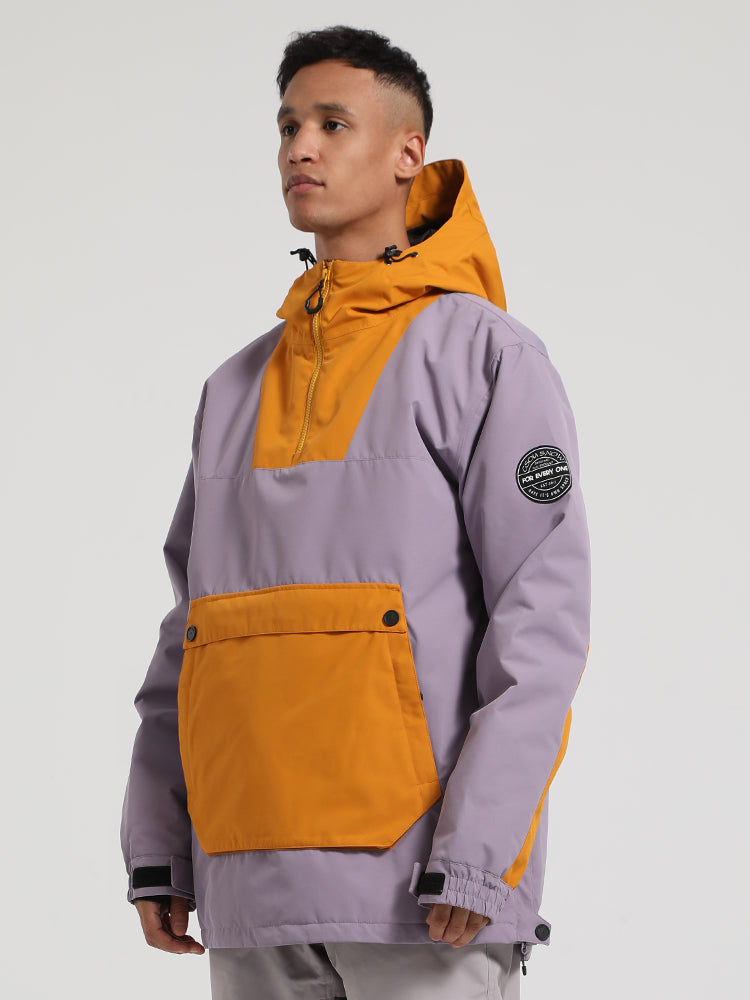 Men's Black & Brown Kangaroo Pocket Patchwork Ski Anorak Snow Anoraks