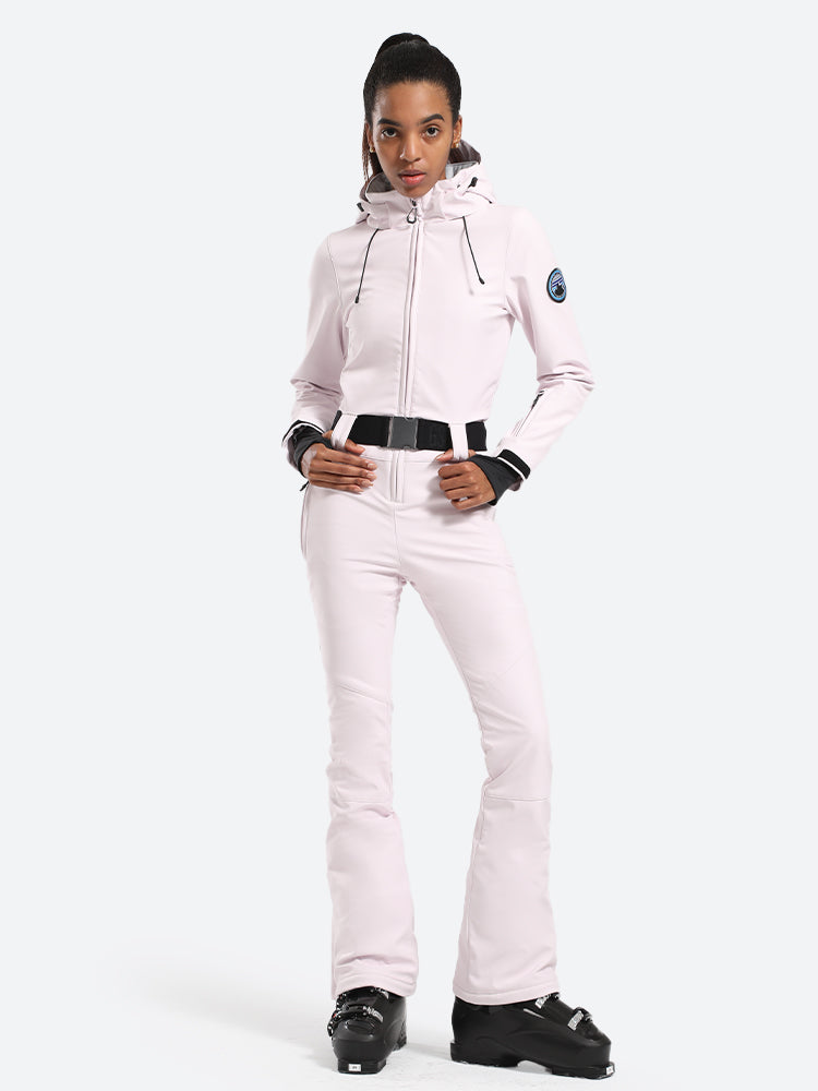 Womens One Piece Snowsuit Belted Flare Slim Ski Suits - Gsou Snow