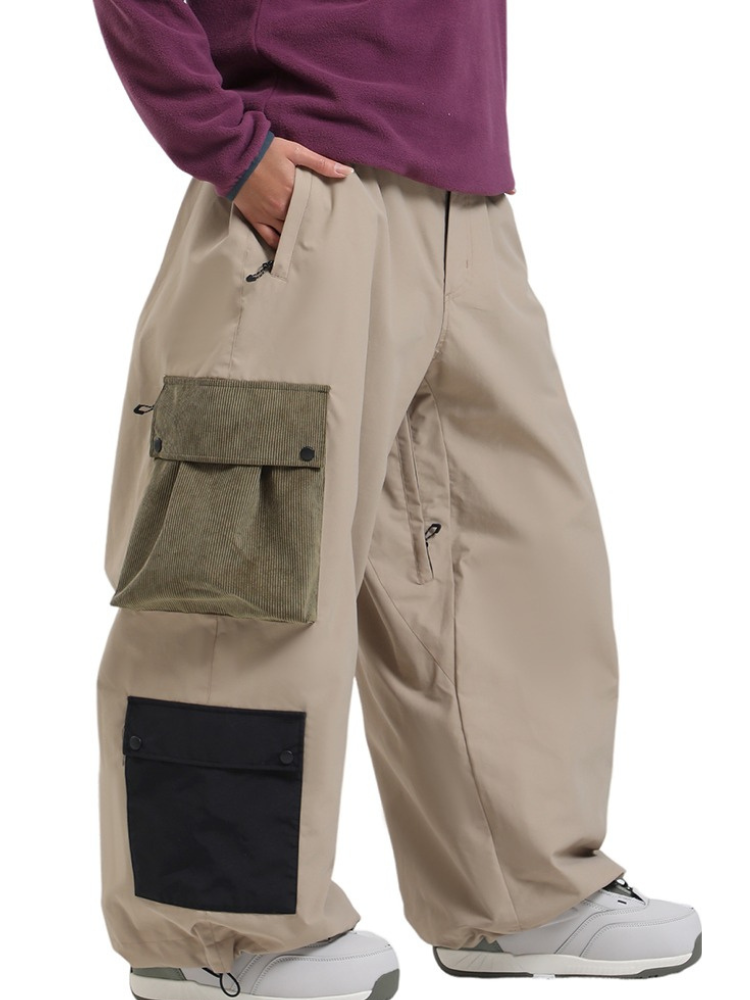 Men's Baggy Snowboard Pants Color Block Double Cargo Snow Pants - Gsou Snow