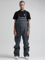 Men's Dark Gray Relaxed-Fit Snow Bibs With Knee Reinforcements Ski Bibs - Gsou Snow