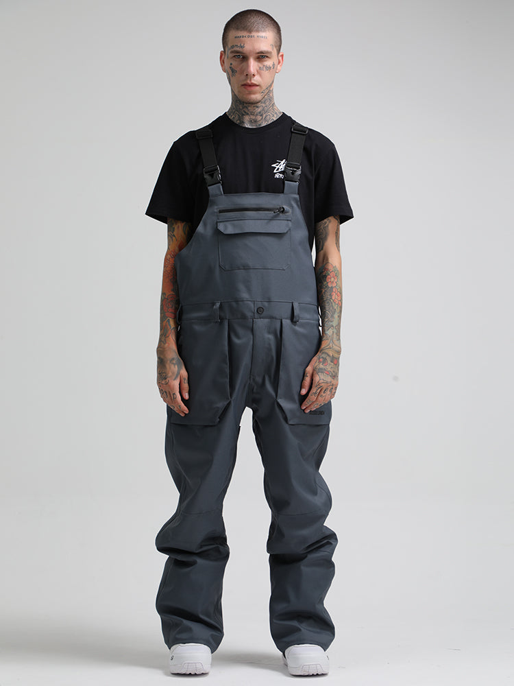 Men's Dark Gray Relaxed-Fit Ski Bibs With Reinforced Knees Snow Bibs