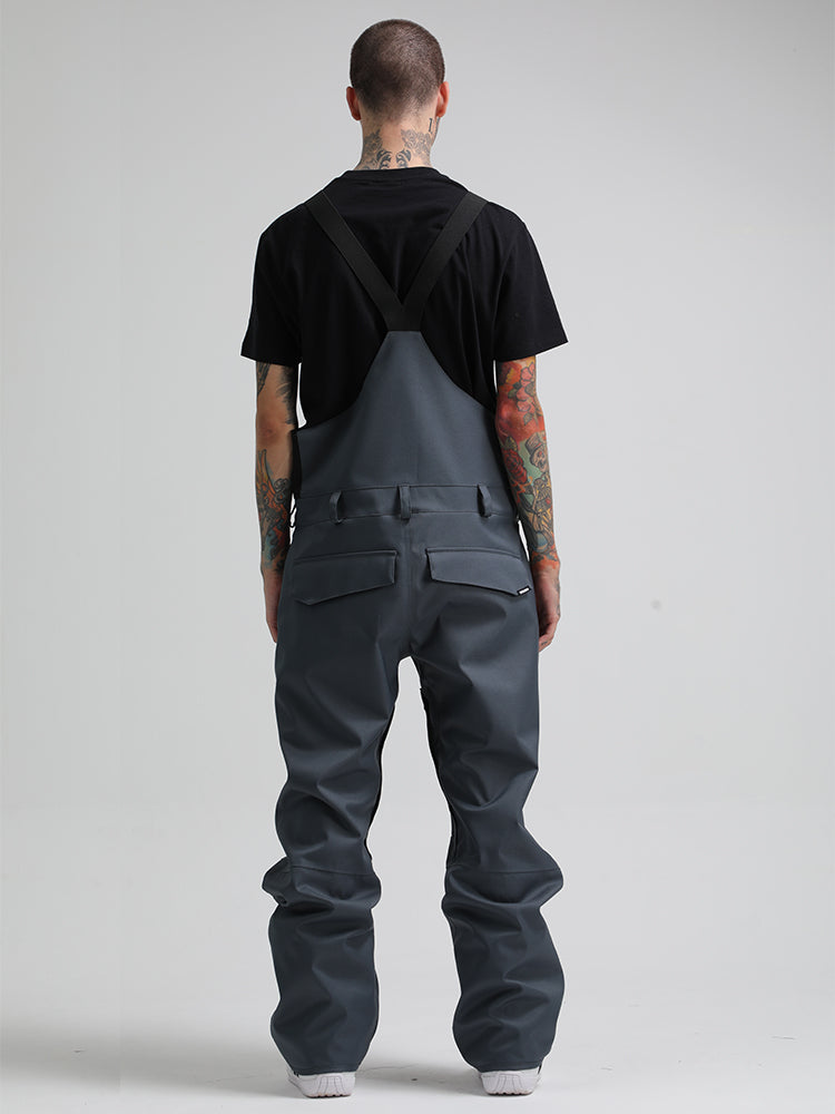 Men's Dark Gray Relaxed-Fit Ski Bibs With Reinforced Knees Snow Bibs