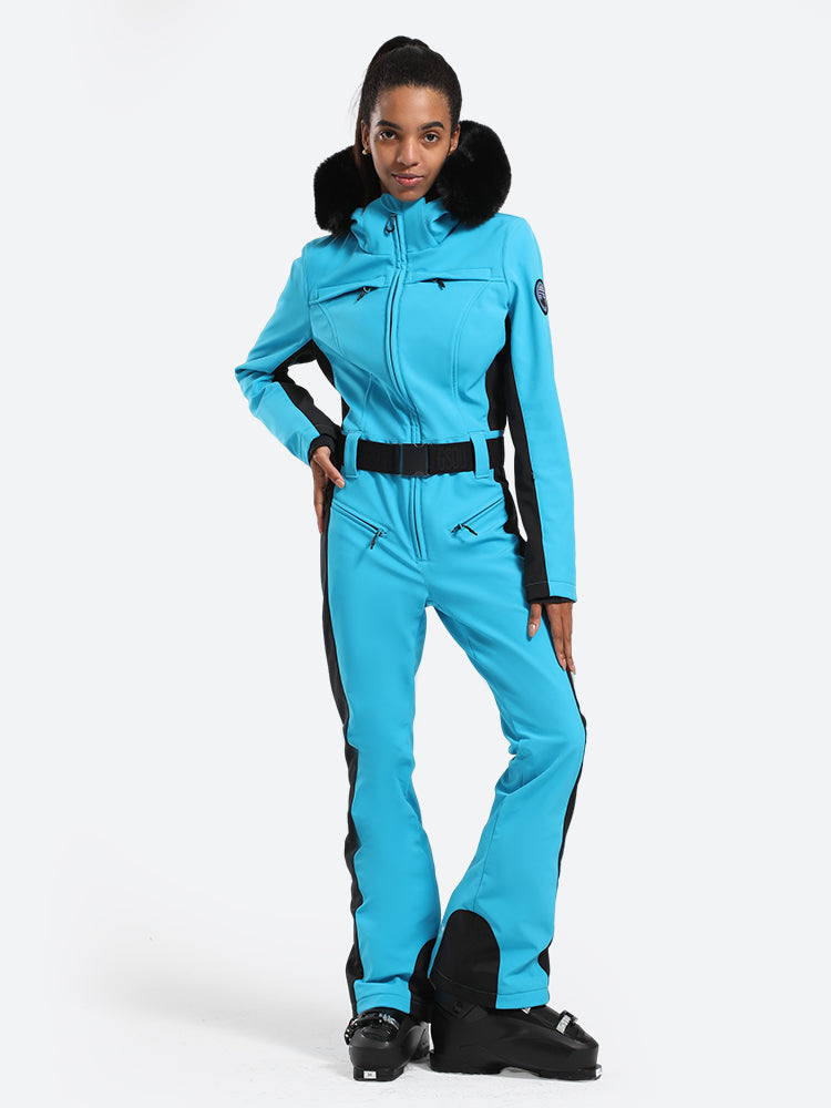 Women's Faux-Fur Slim Ski Jumpsuit One Piece Ski Suit - Gsou Snow