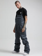 Men's Dark Gray Relaxed-Fit Snow Bibs With Knee Reinforcements Ski Bibs - Gsou Snow