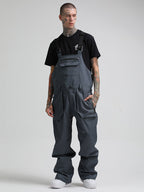 Men's Dark Gray Relaxed-Fit Snow Bibs With Knee Reinforcements Ski Bibs - Gsou Snow