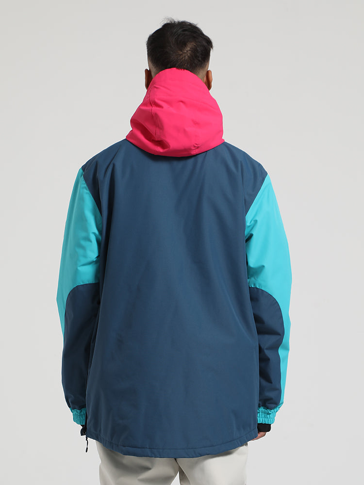 Men's Blue & Cyan Color-Block Kangaroo Pocket Snow Anoraks Insulated Ski Anoraks - Gsou Snow