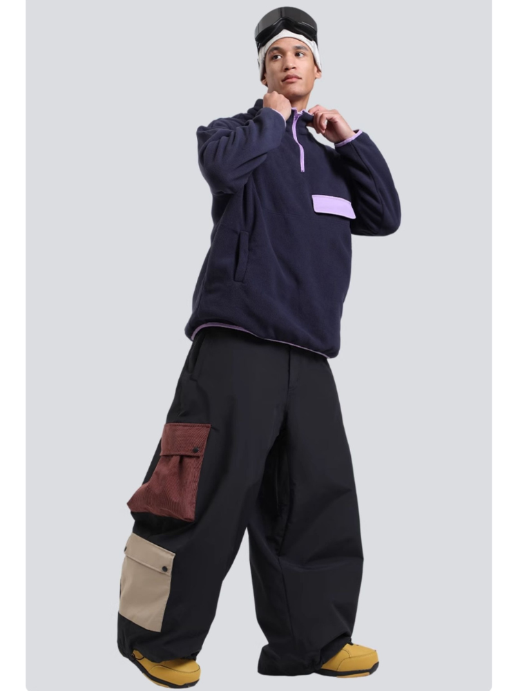 Men's Baggy Snowboard Pants Color Block Double Cargo Snow Pants - Gsou Snow