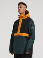 Men's Blue & Cyan Insulated Color-Block Kangaroo Pocket Ski Anorak Snow Anoraks