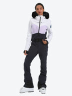 Women's Lavender & Navy Waist-Defining Waterproof Ski Suits Insulated One-Piece Snowboard Suits - Gsou Snow