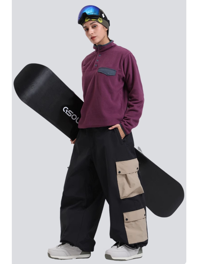 Women's Baggy Snowboard Pants Color Block Double Cargo Snow Pants - Gsou Snow