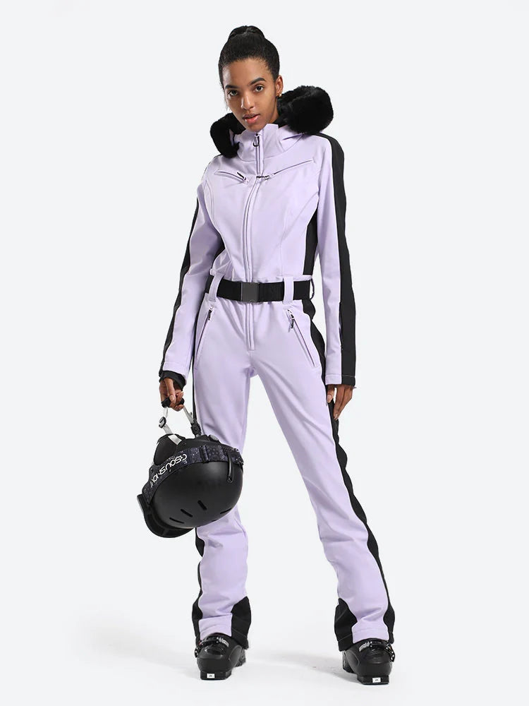 Women' One Piece Ski Suits Classic Faux-Fur Ski Jumpsuit - Gsou Snow