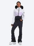 Women's Purple & Black Waist-Defining Waterproof Ski Suits Insulated One-Piece Snowboard Suits - Gsou Snow