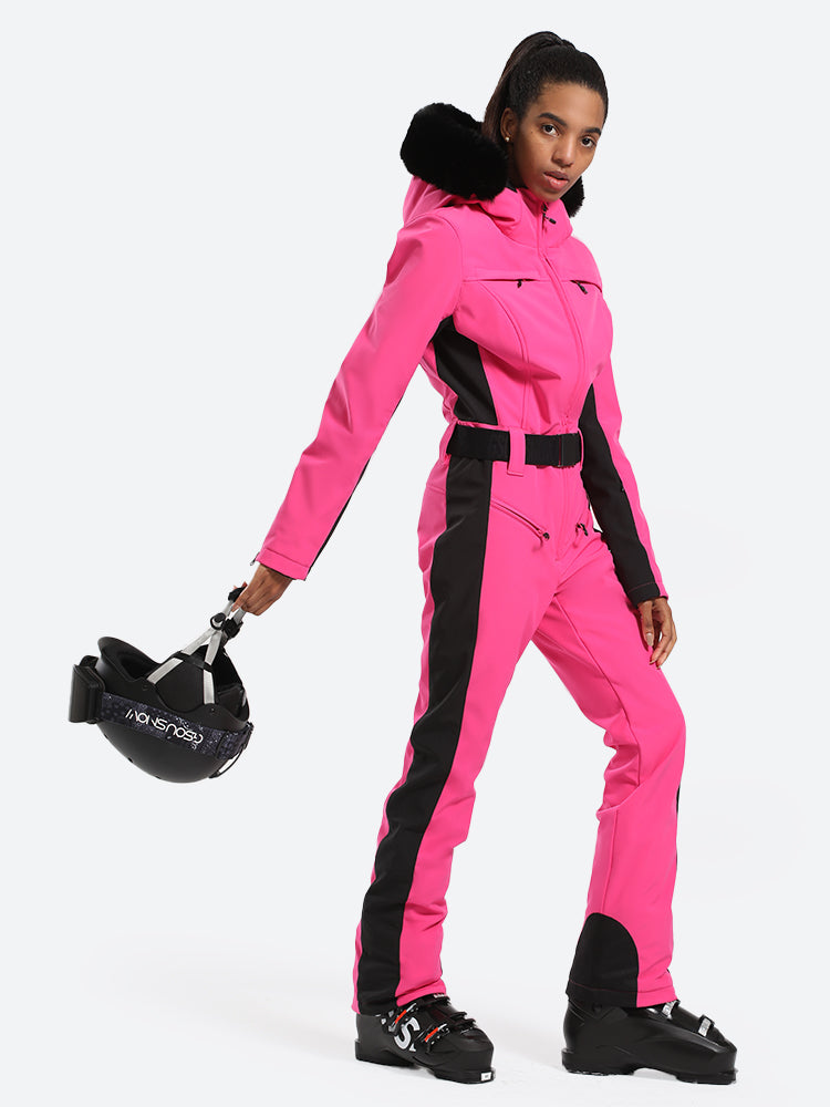 Women's Faux-Fur Slim Ski Jumpsuit One Piece Ski Suit - Gsou Snow