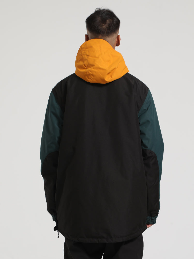Men's Black & Grey Insulated Color-Block Kangaroo Pocket Ski Anorak Snow Anoraks