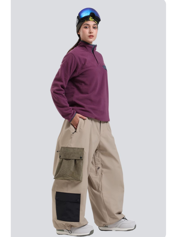 Women's Baggy Snowboard Pants Color Block Double Cargo Snow Pants - Gsou Snow