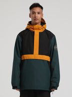 Men's Brown & Beige Insulated Color-Block Kangaroo Pocket Ski Anorak Snow Anoraks