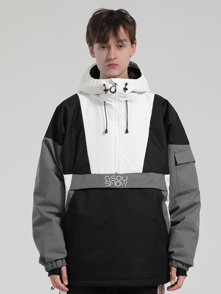 Men's Black & White Baggy Kangaroo Pocket Waterproof Ski Anorak Snowboard Anoraks Main image