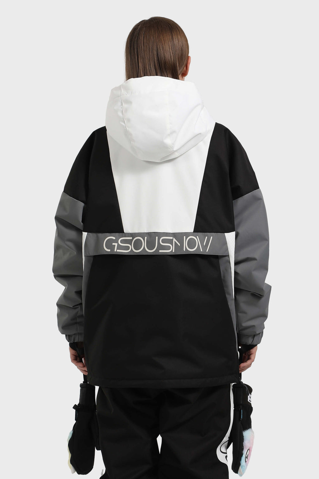 Women's White & Black Baggy Kangaroo Pocket Waterproof Ski Anorak Snowboard Anoraks