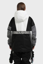 Women's White & Black Kangaroo Pocket Waterproof Snowboard Anoraks Baggy Ski Anoraks - Gsou Snow