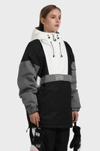Women's Black & White Kangaroo Pocket Waterproof Snowboard Anoraks Baggy Ski Anoraks - Gsou Snow