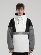 Men's Black & White Kangaroo Pocket Waterproof Snowboard Anoraks Baggy Ski Anoraks - Gsou Snow
