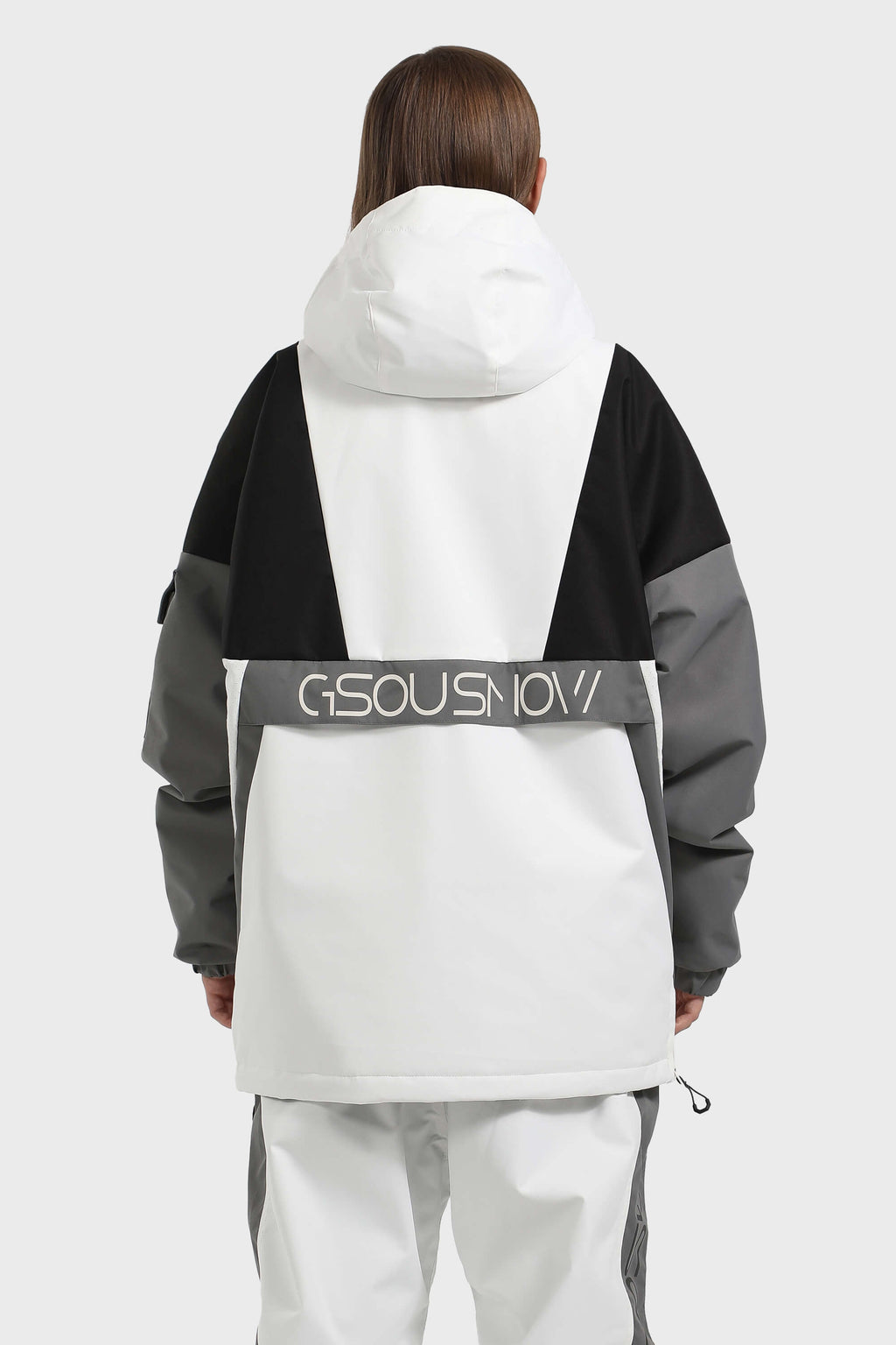 Women's White & Black Kangaroo Pocket Waterproof Snowboard Anoraks Baggy Ski Anoraks - Gsou Snow