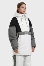 Women's White & Black Kangaroo Pocket Waterproof Snowboard Anoraks Baggy Ski Anoraks - Gsou Snow