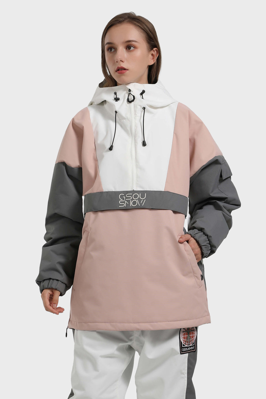 Women's Black & White Baggy Kangaroo Pocket Waterproof Ski Anorak Snowboard Anoraks