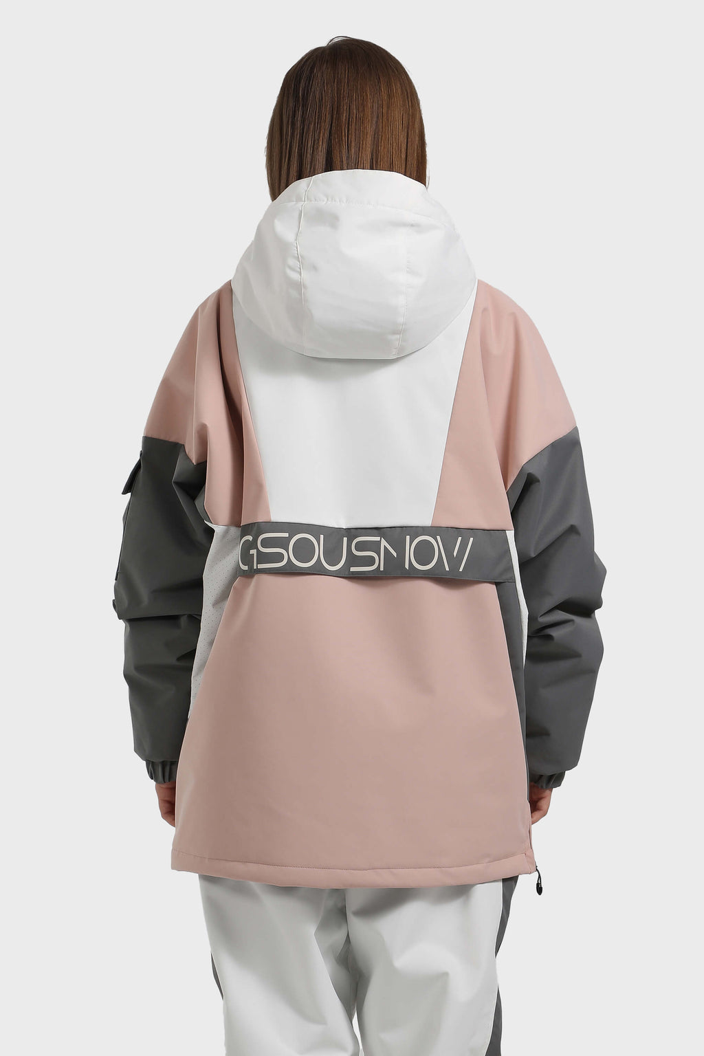Women's White & Black Kangaroo Pocket Waterproof Snowboard Anoraks Baggy Ski Anoraks - Gsou Snow