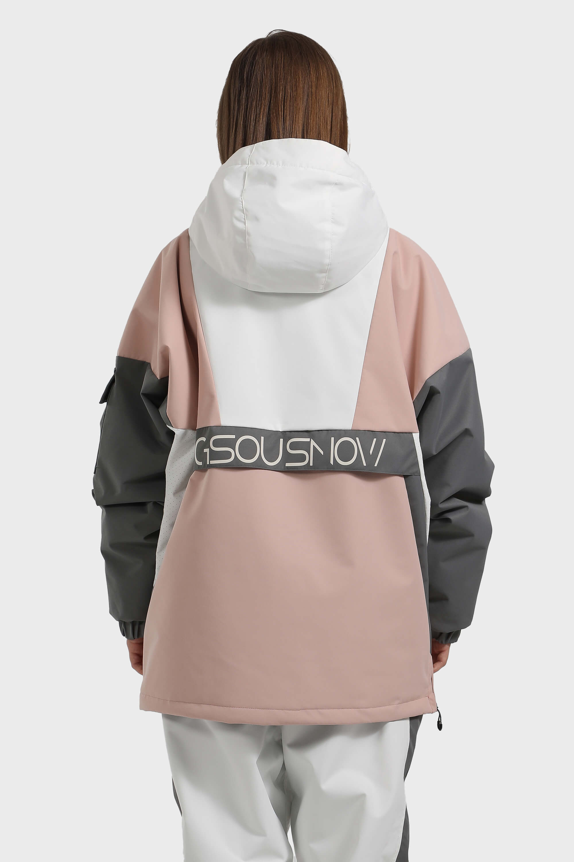 Women's White & Black Kangaroo Pocket Waterproof Snowboard Anoraks Baggy Ski Anoraks - Gsou Snow