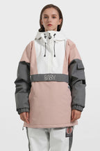 Women's Black & White Kangaroo Pocket Waterproof Snowboard Anoraks Baggy Ski Anoraks - Gsou Snow