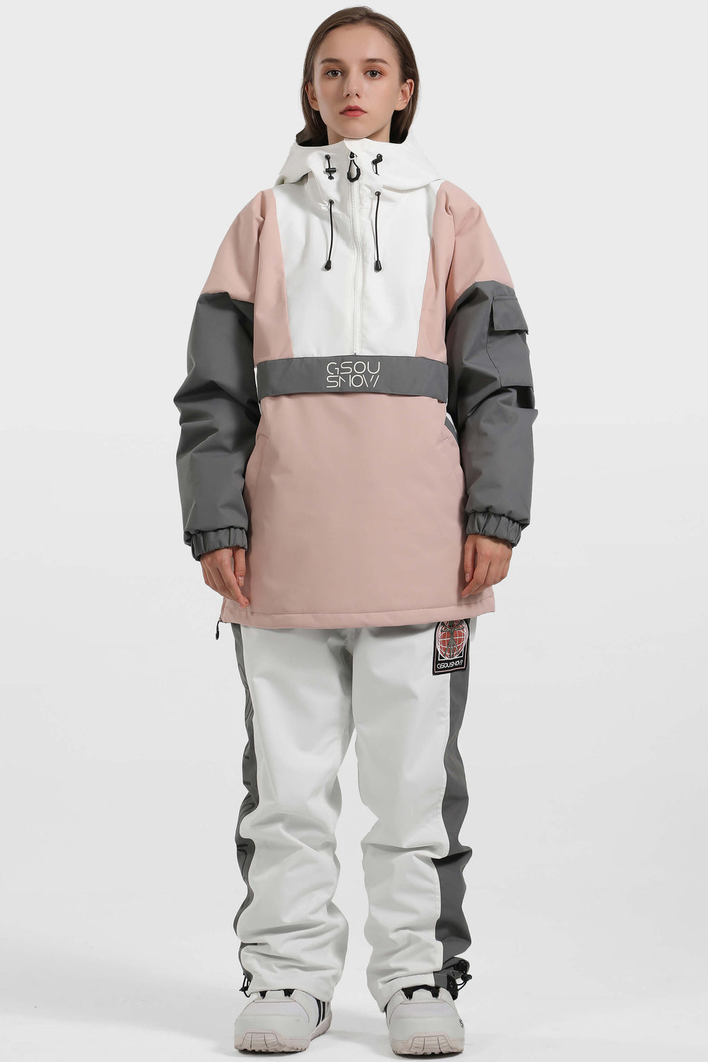 Women's Black & White Baggy Kangaroo Pocket Waterproof Ski Anorak Snowboard Anoraks