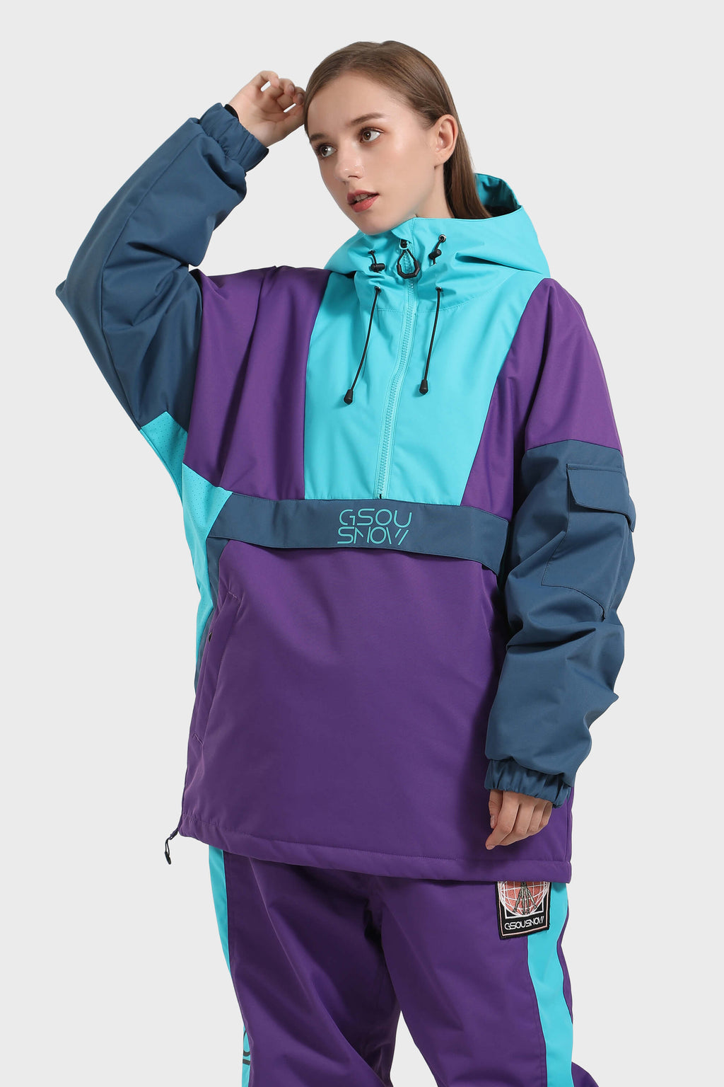 Women's Black & White Kangaroo Pocket Waterproof Snowboard Anoraks Baggy Ski Anoraks - Gsou Snow