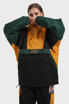 Women's White & Black Kangaroo Pocket Waterproof Snowboard Anoraks Baggy Ski Anoraks - Gsou Snow
