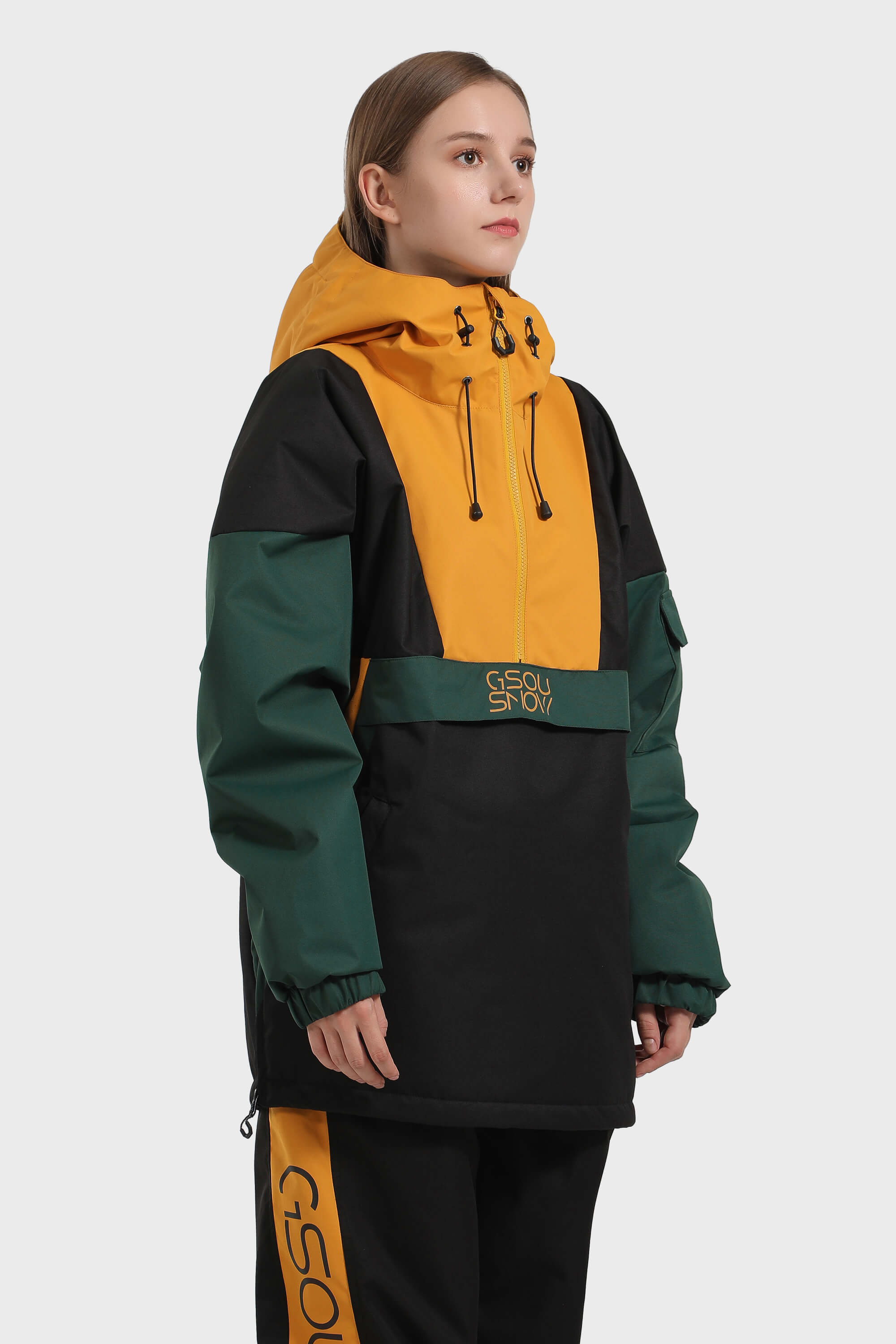 Women's Black & White Baggy Kangaroo Pocket Waterproof Ski Anorak Snowboard Anoraks