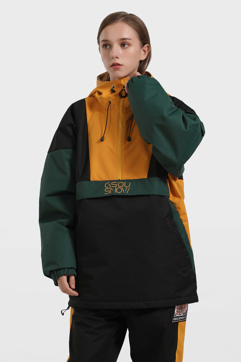 Women's White & Black Kangaroo Pocket Waterproof Snowboard Anoraks Baggy Ski Anoraks - Gsou Snow