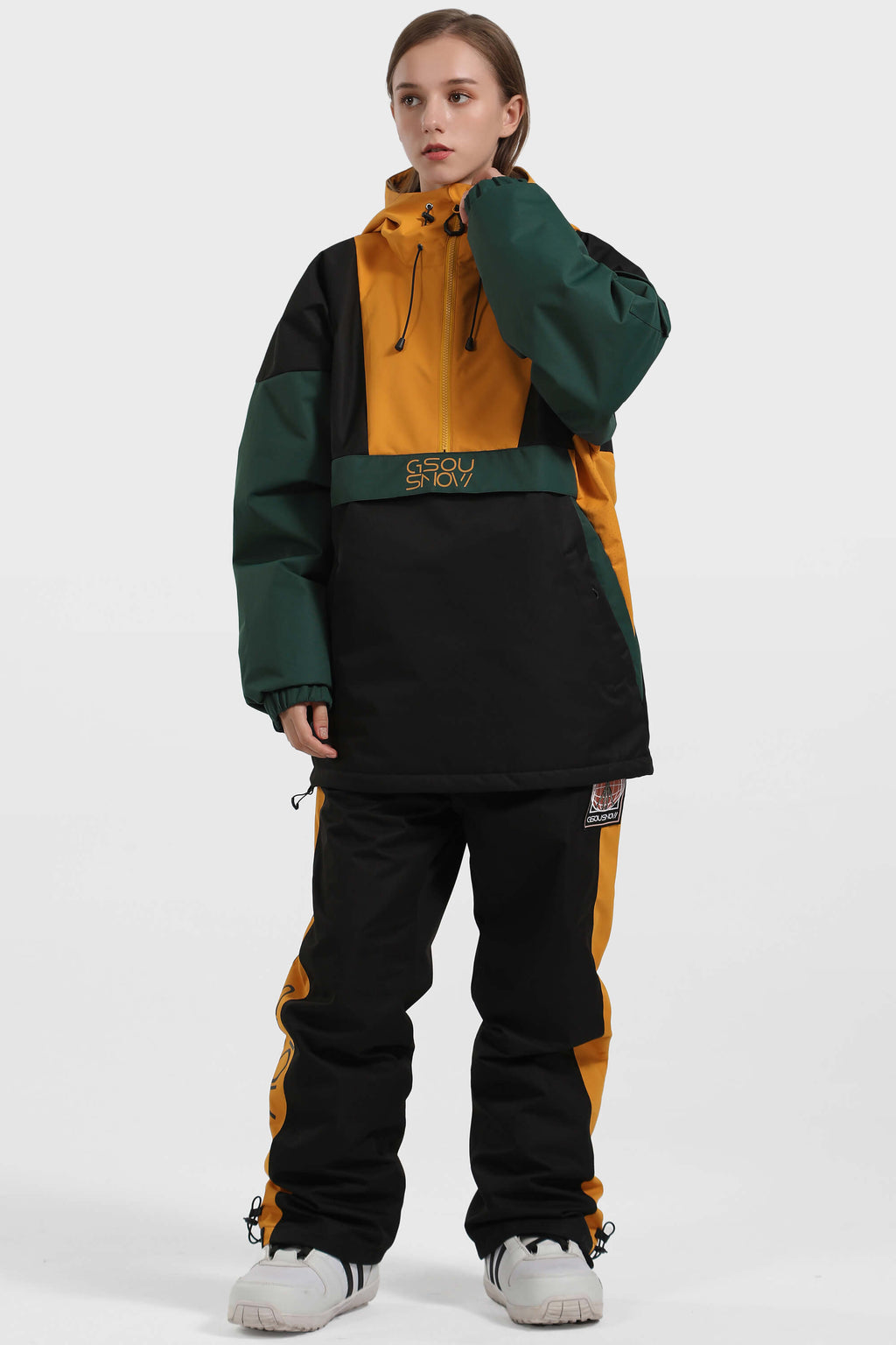 Women's Black & White Kangaroo Pocket Waterproof Snowboard Anoraks Baggy Ski Anoraks - Gsou Snow