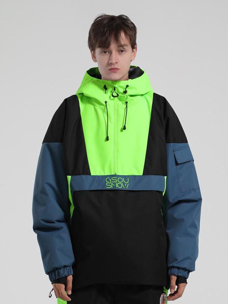 Men's Black & White Baggy Kangaroo Pocket Waterproof Ski Anorak Snowboard Anoraks