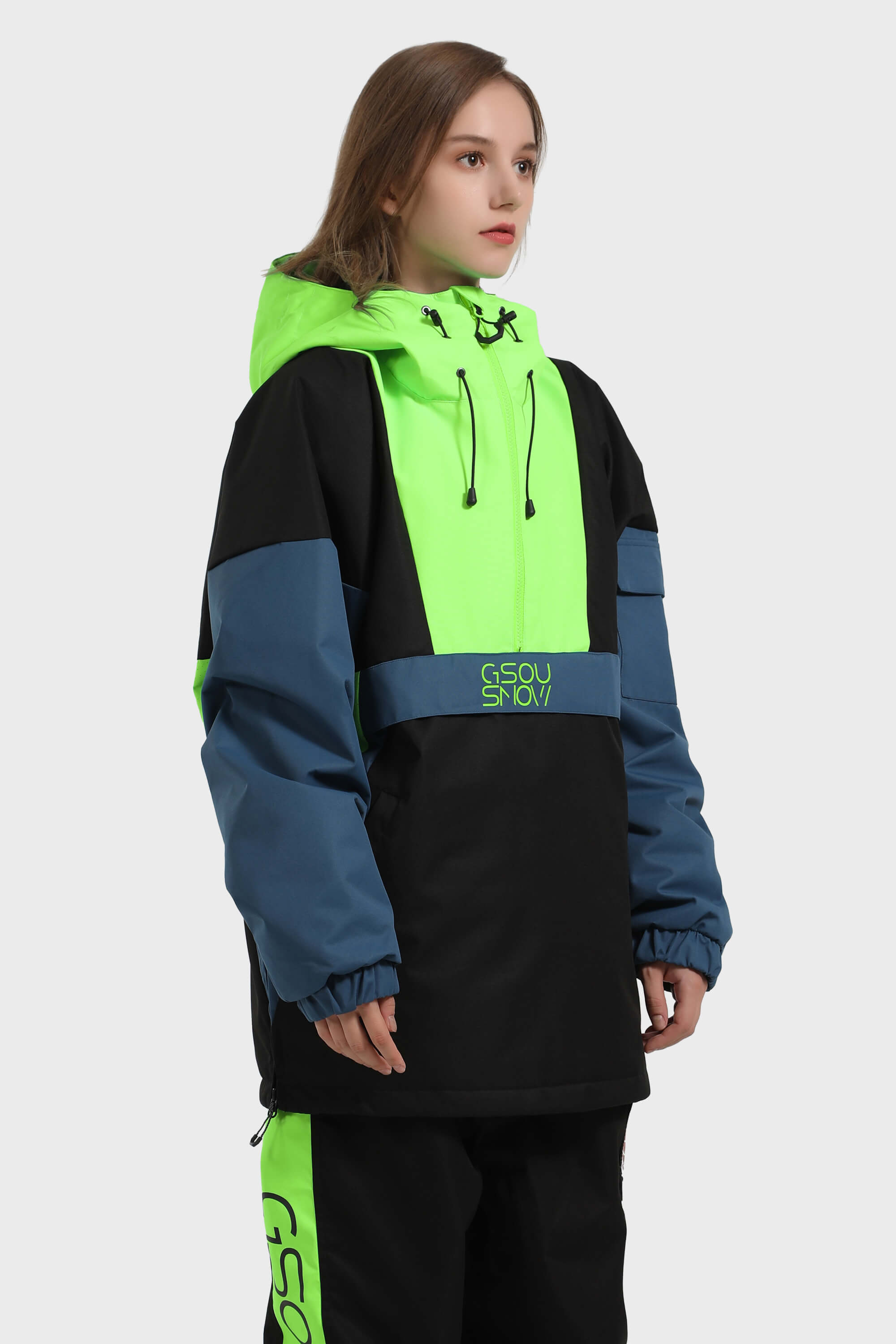 Women's White & Black Baggy Kangaroo Pocket Waterproof Ski Anorak Snowboard Anoraks